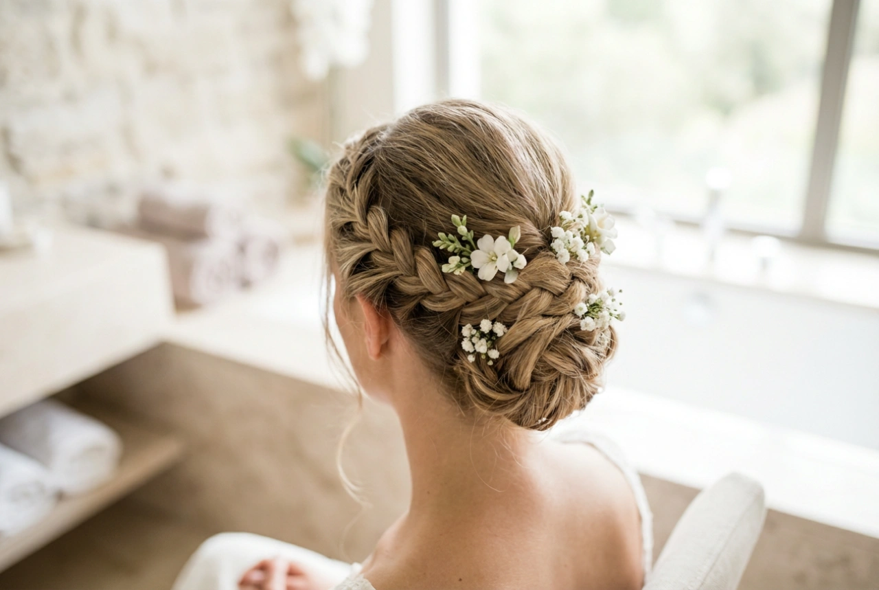 Coafura de mireasă cu coroniță: cum să fixezi împletiturile și să prinzi florile naturale