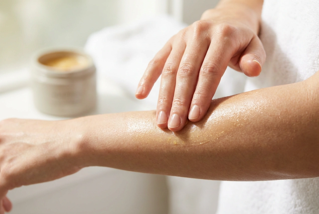 Balsamul de Corp cu Particule de Aur: Secretul unei Piele Strălucitoare și Aplicare Uniformă