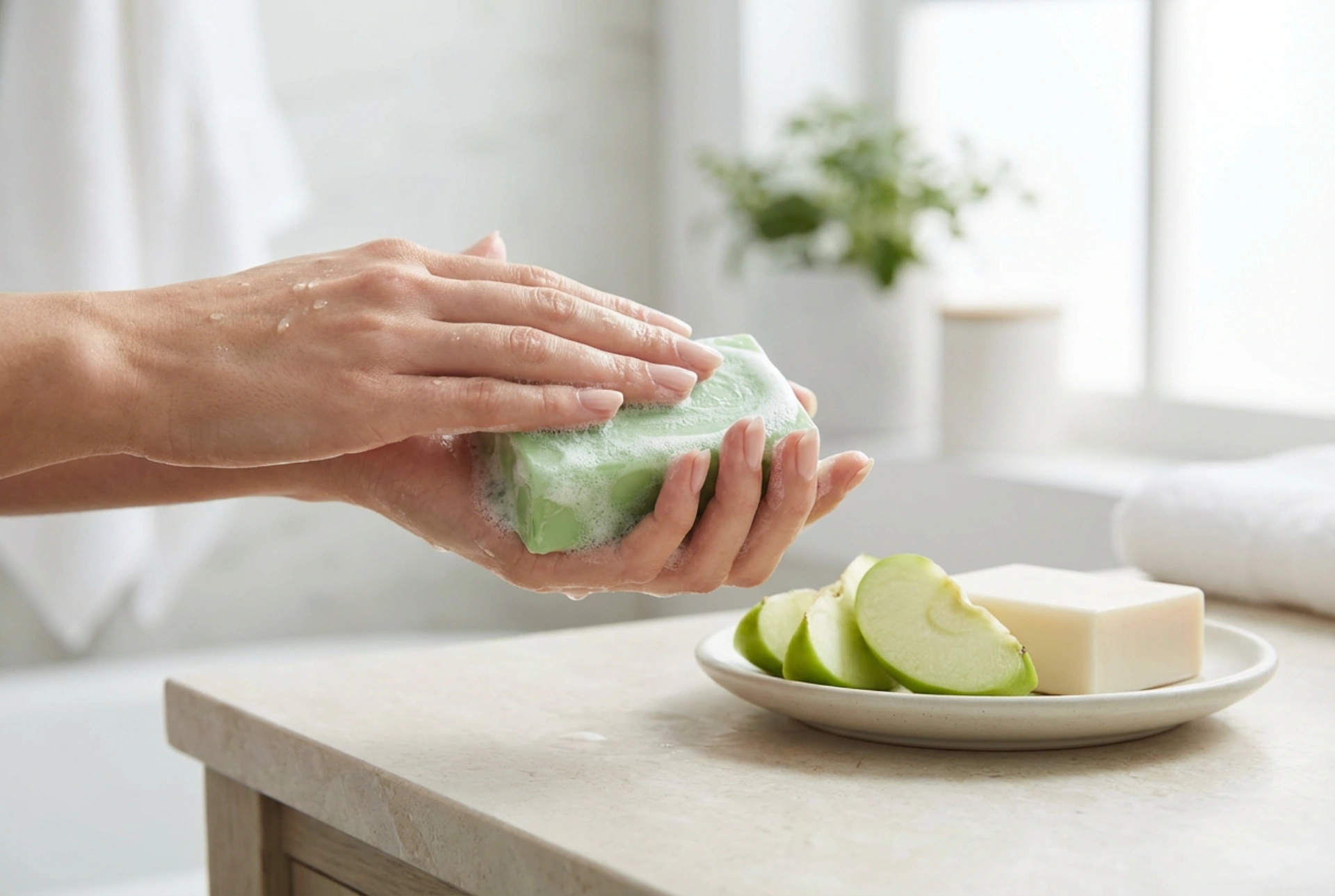 Săpun cu măr verde: aromă proaspătă, spumă și îngrijirea mâinilor