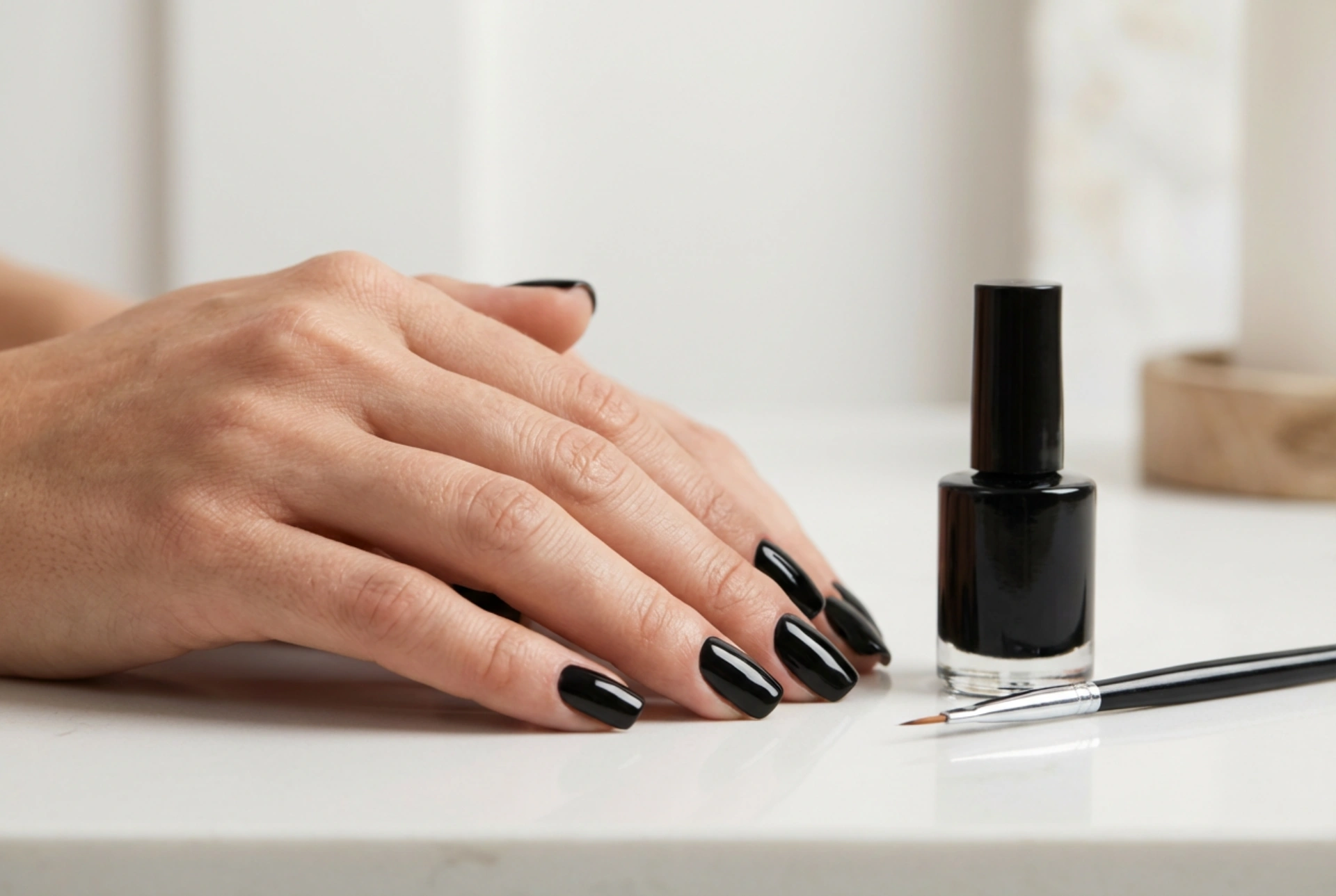 Manichiură hibridă neagră: aplicare perfectă fără a inunda cuticulele