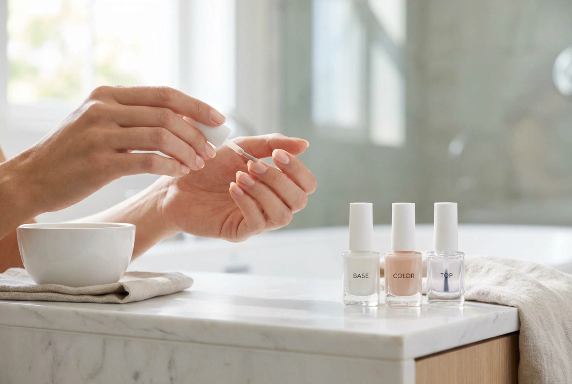 Manichiura hibridă naturală pas cu pas: bază, culoare și top
