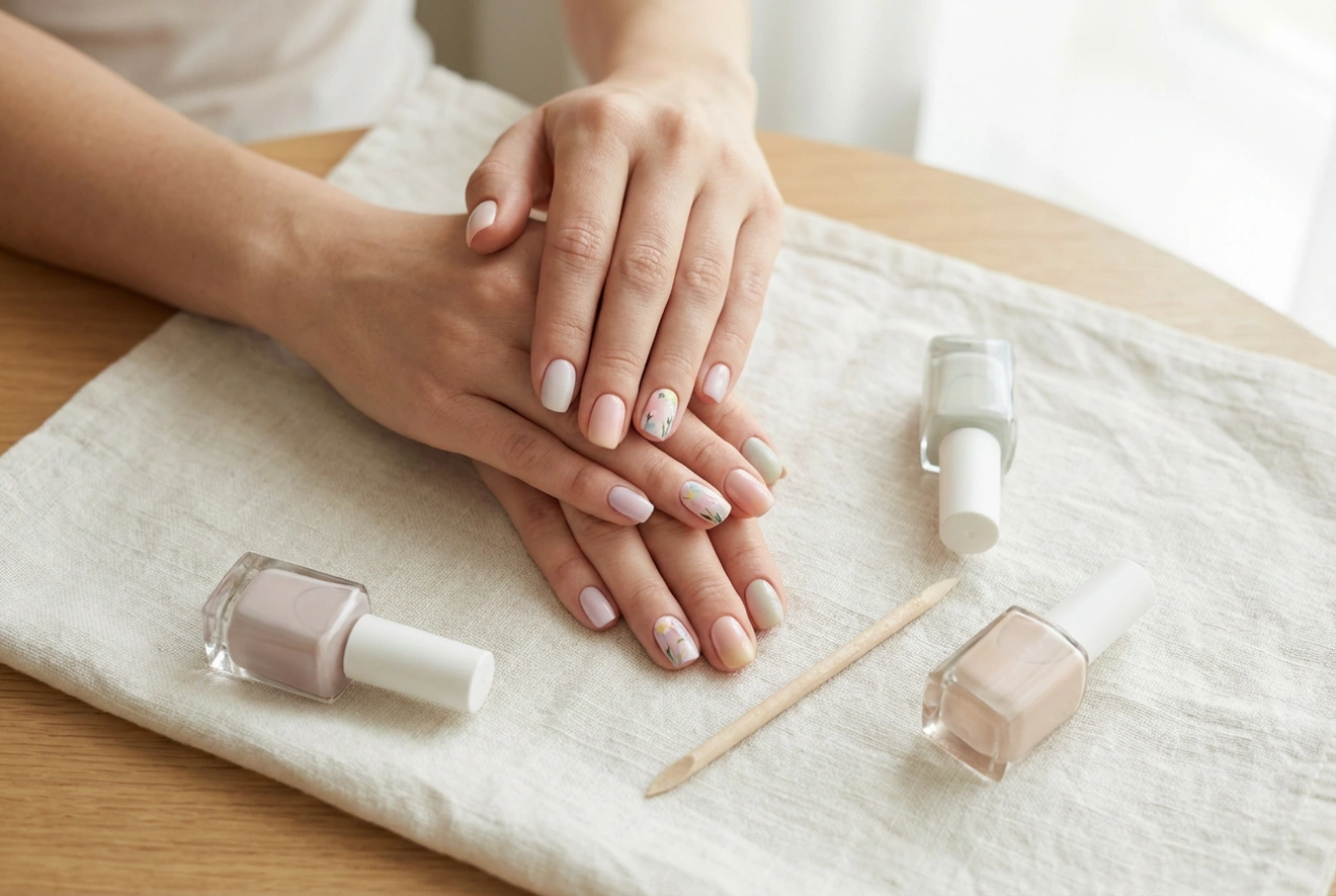 Unghii semipermanente de primavara: culori proaspete, accente florale si top coat