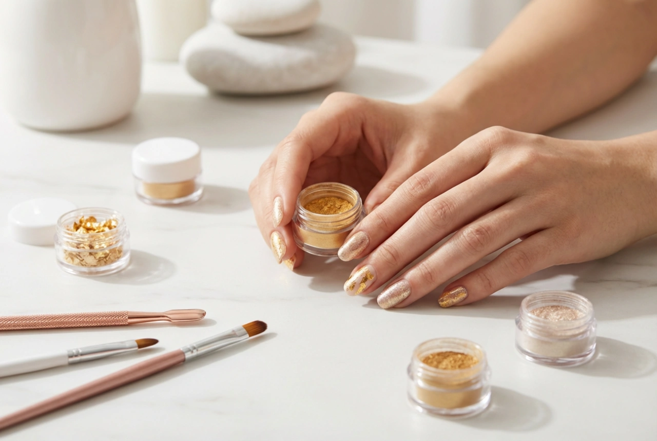 Unghii cu Decorațiuni Aurii: Folii, Pulberi și Accente Rapide