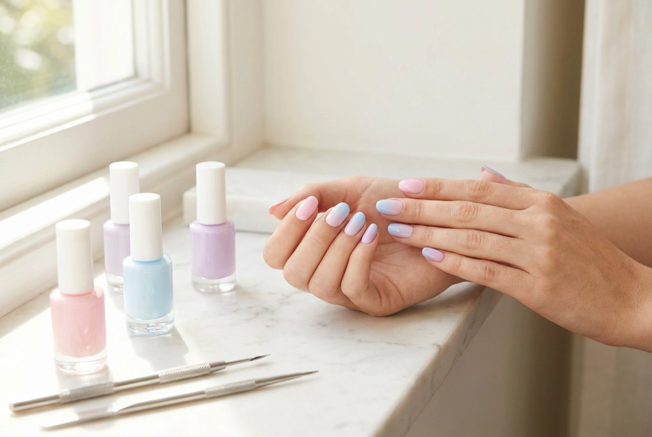 Unghii pastelate fără dungi: aplicare opacă și combinarea culorilor