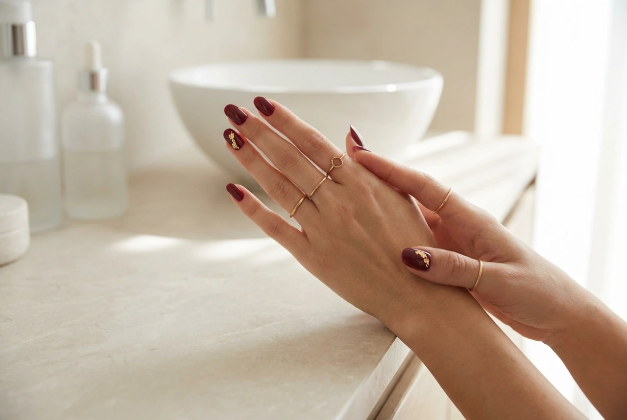 Unghii bordo cu model: accente simple pas cu pas