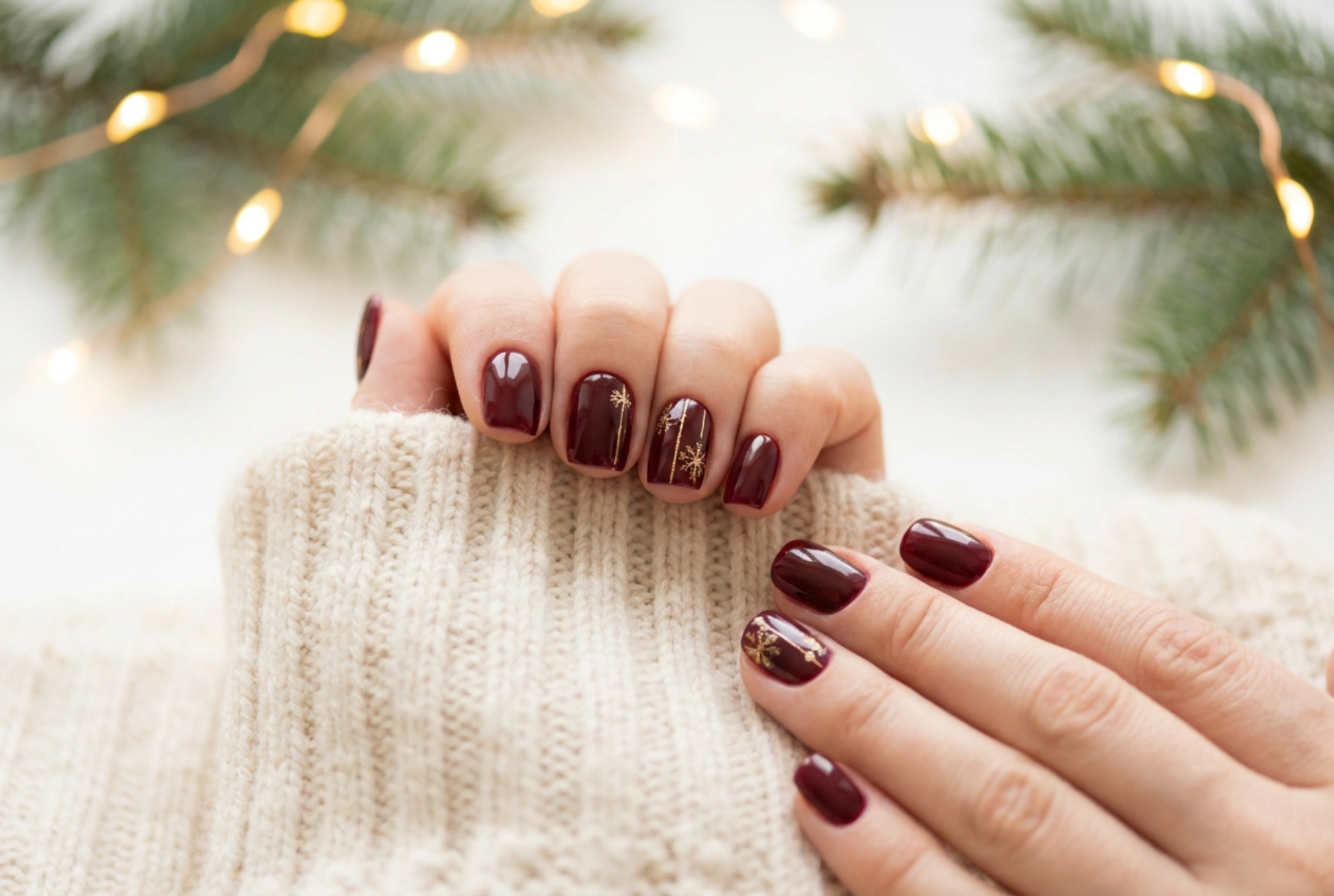 Unghii vișinii de sărbători: motive clasice, pas cu pas