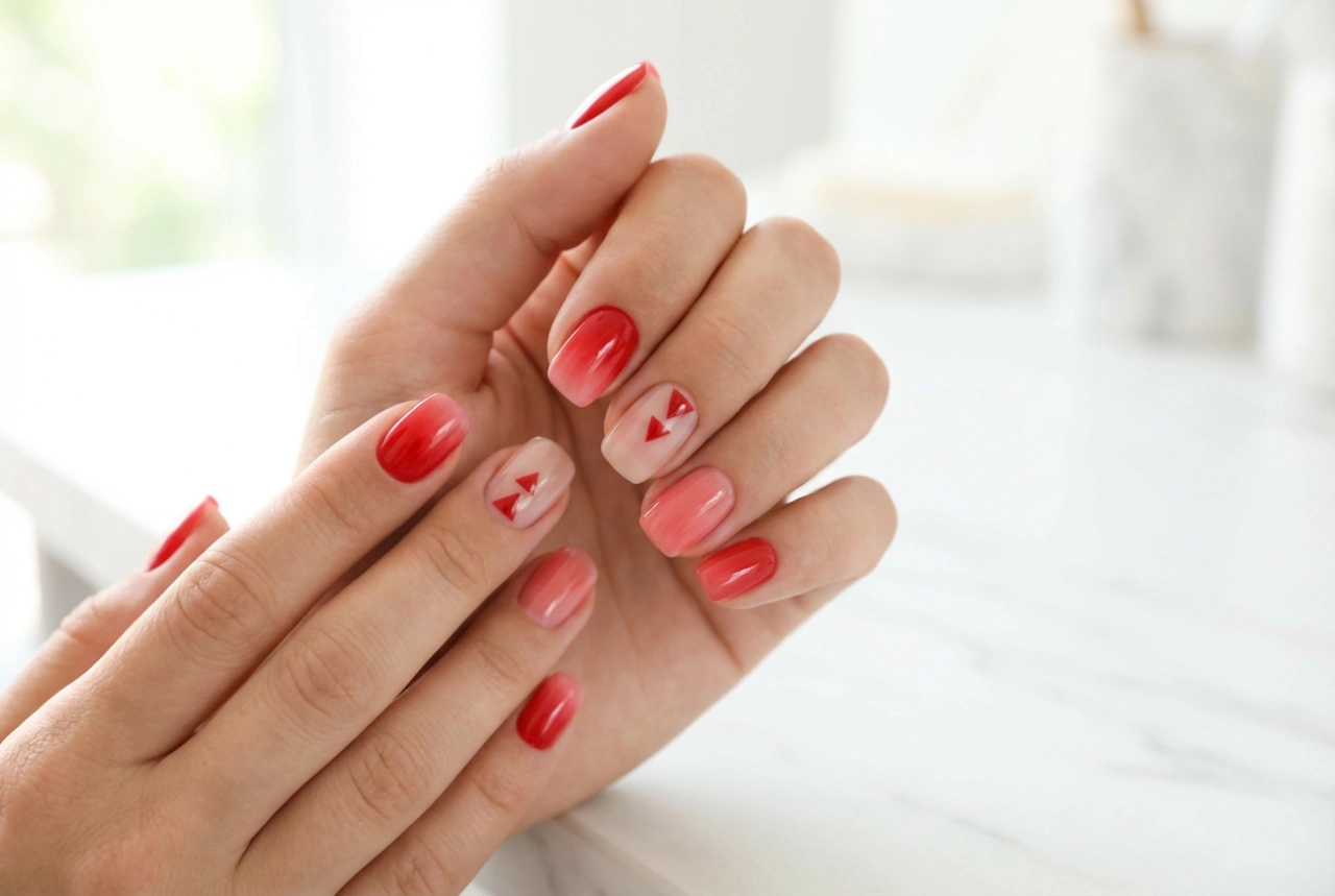 Unghii roșii pentru vară: finisaje lejere, negative space și ombre