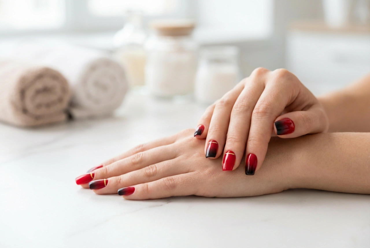 Unghii în nuanțe de roșu și negru: tehnici de combinare, ombre și decorațiuni