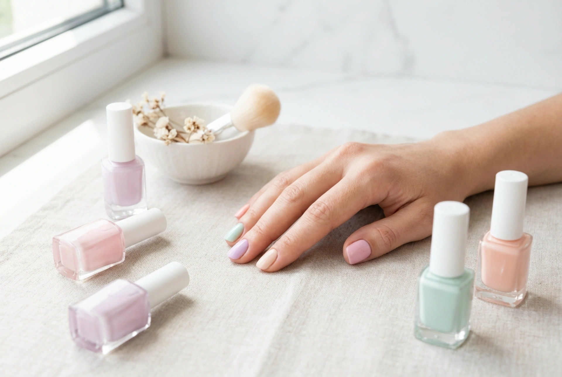 Manichiura în tonuri pastelate: cum să combini culorile, să eviți dungile și să alegi top coat-ul