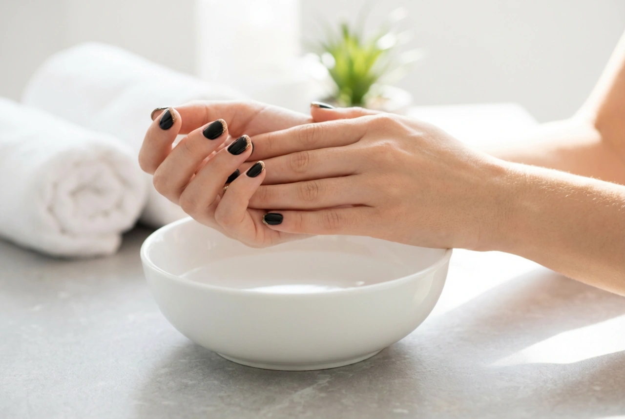 Accente sclipitoare: unghii negre cu sclipici auriu pas cu pas