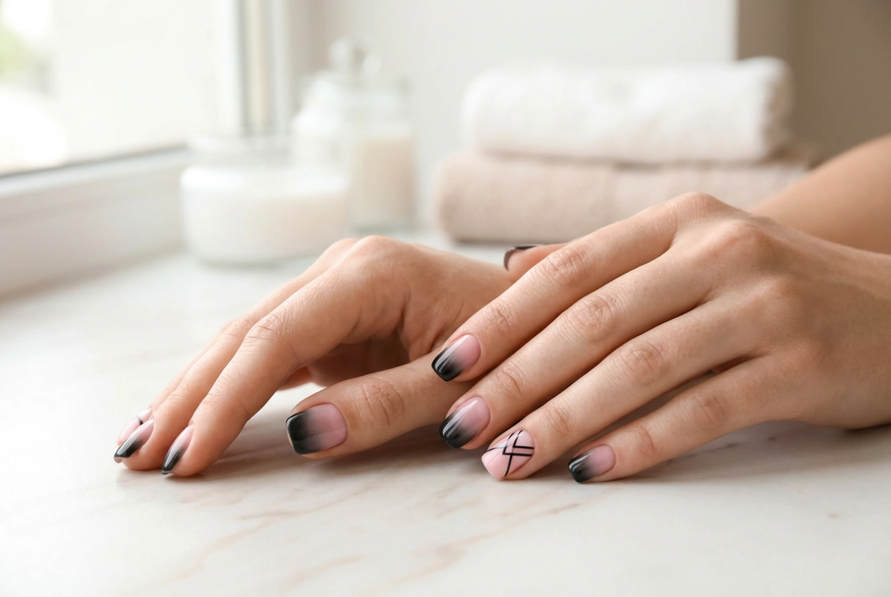 Cum să combini culorile în manichiura negru cu roz: ombre și modele