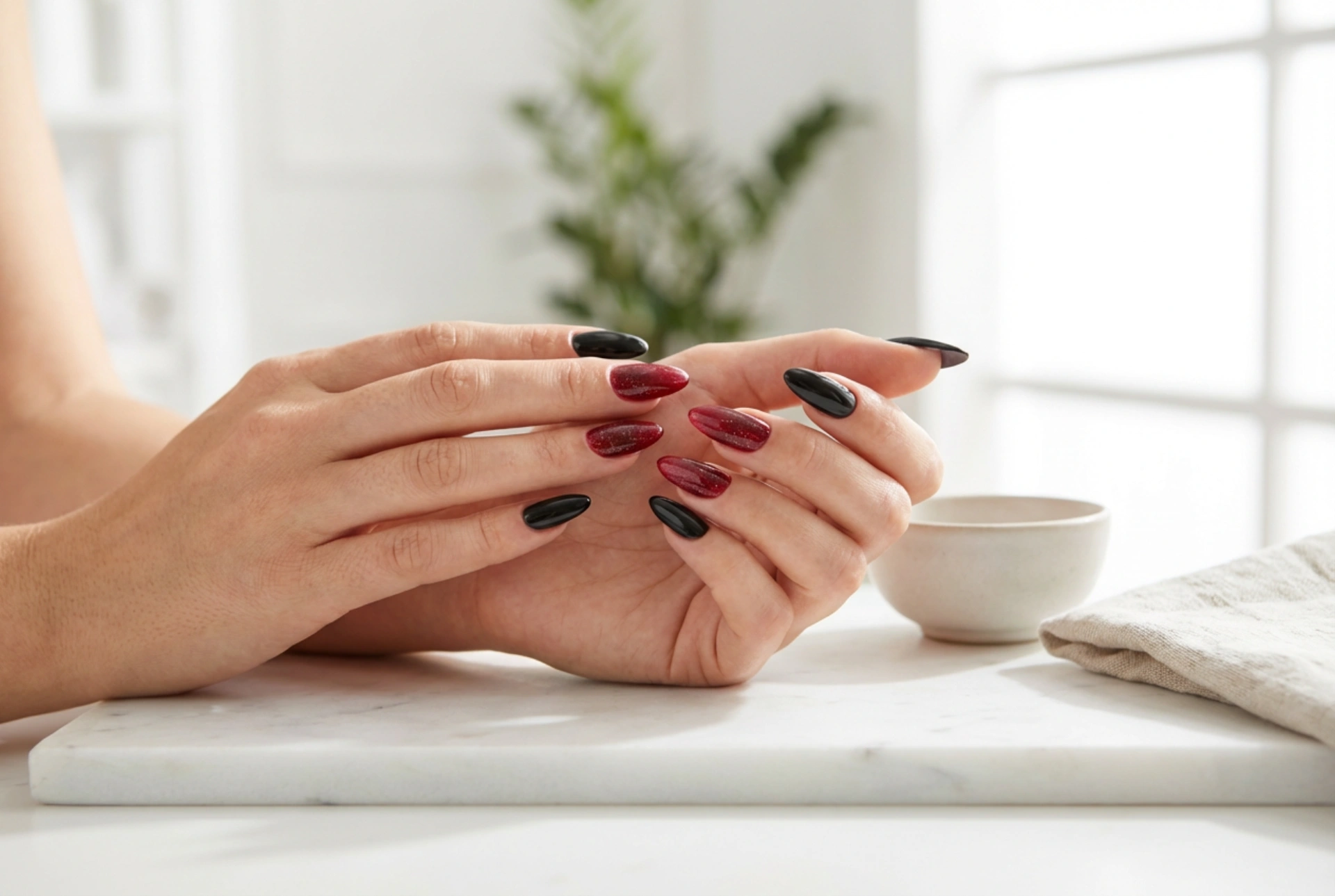 Unghii negre cu roșu: tehnici simple de combinare și decorare