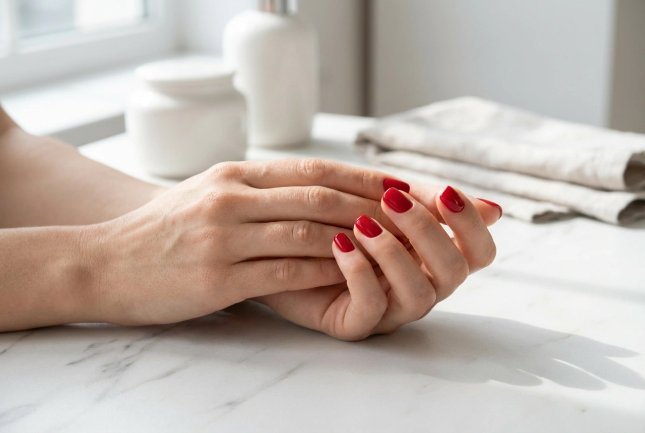 Manichiura roșie pe unghii scurte: alungire optică și trucuri