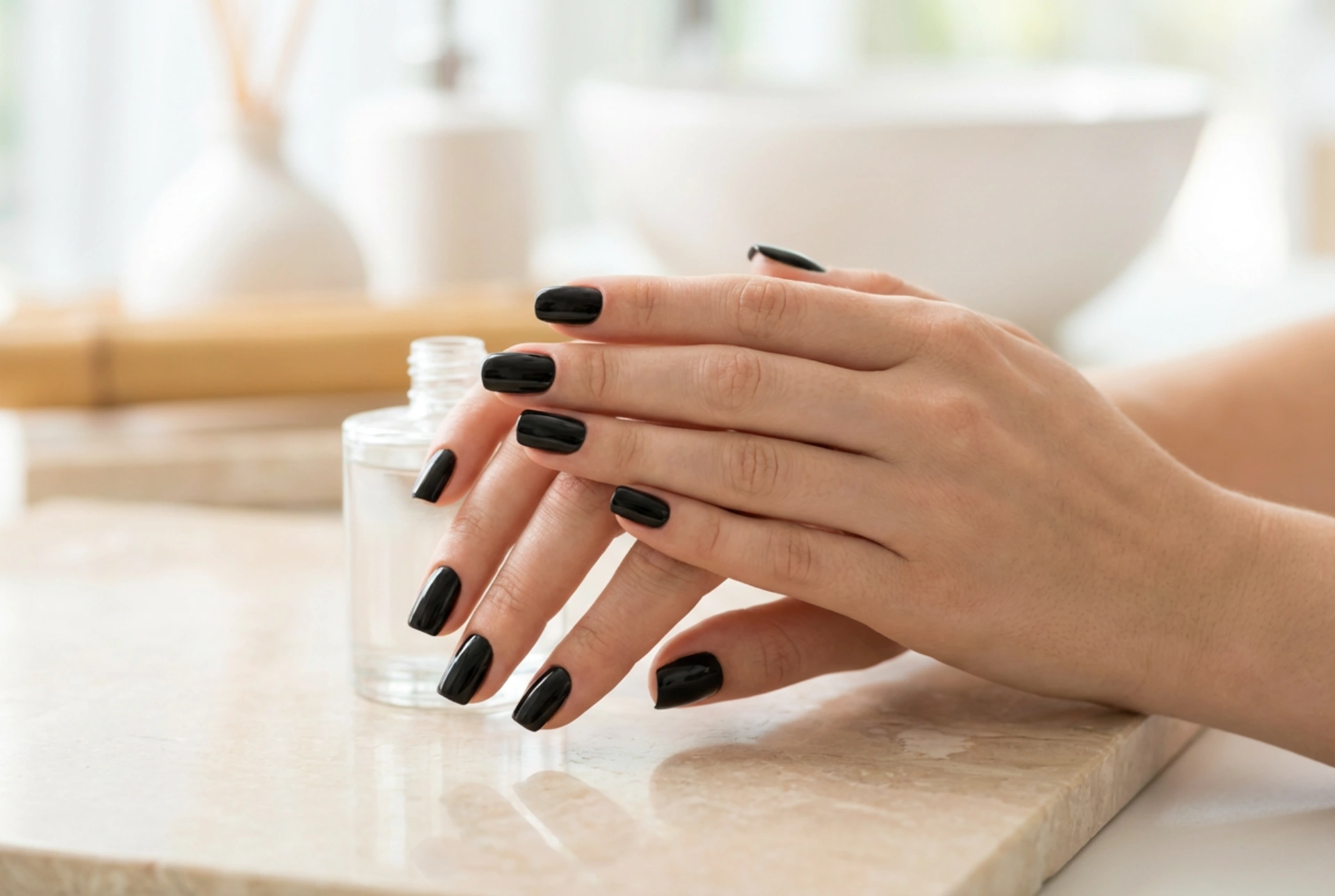 Unghii hibride negre: pregătirea unghiei, acoperire și strălucire