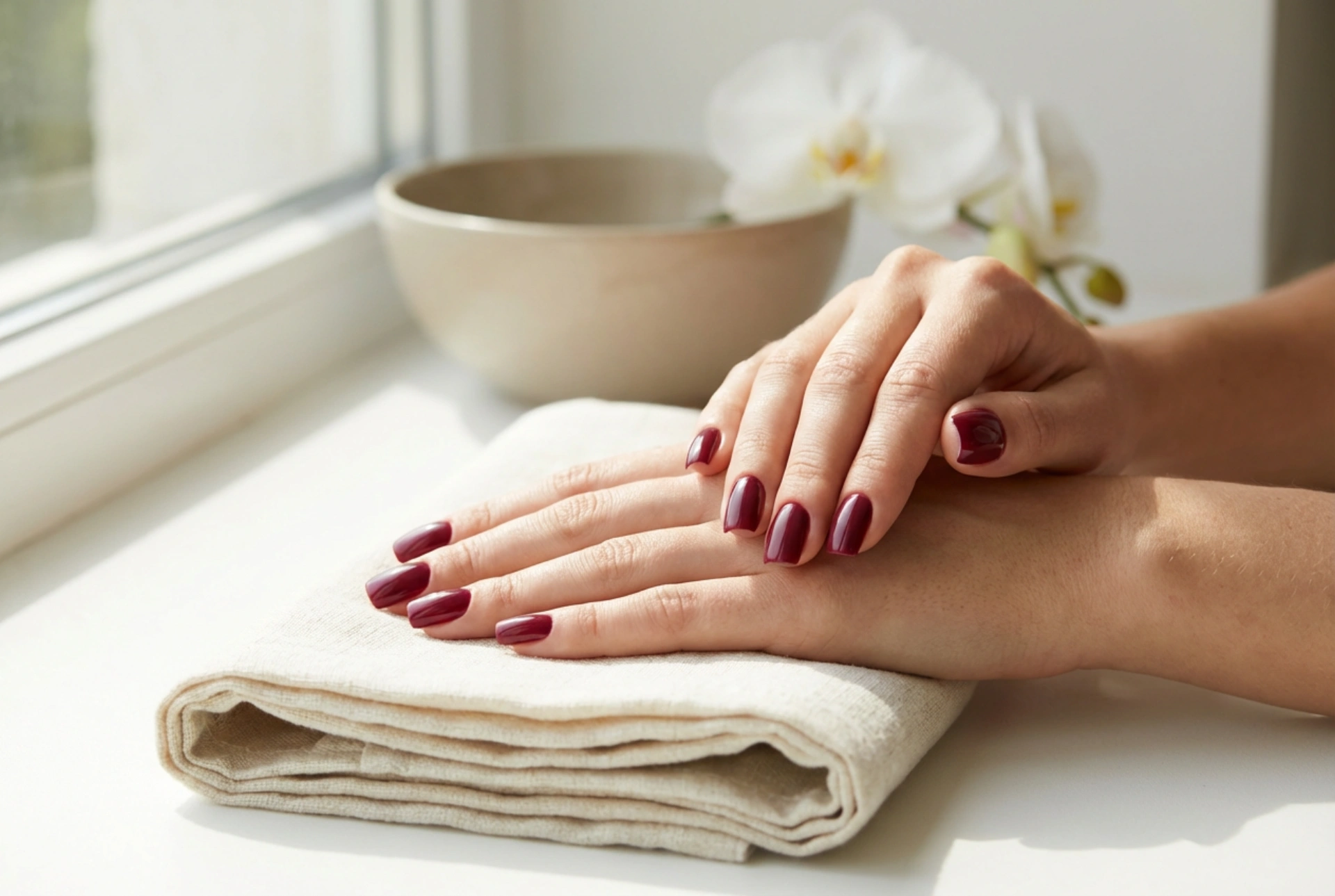 Unghii pătrate bordo: cum să pilești forma și să vopsești fără a inunda cuticulele