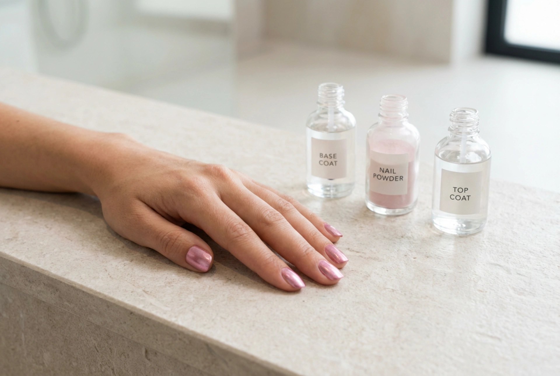 Unghii roz metalizat pas cu pas: Baze, pudre și top coat