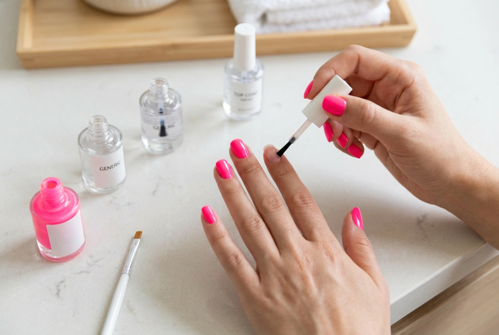 Unghii roz neon pas cu pas: bază, straturi și top coat