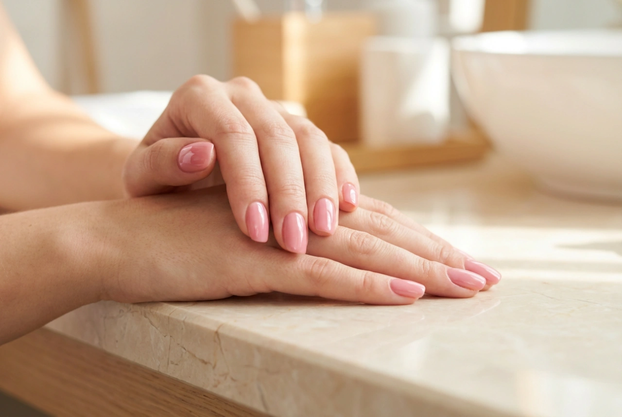 Unghii roz lucioase: alegerea top coat-ului, lustruirea și îngrijirea