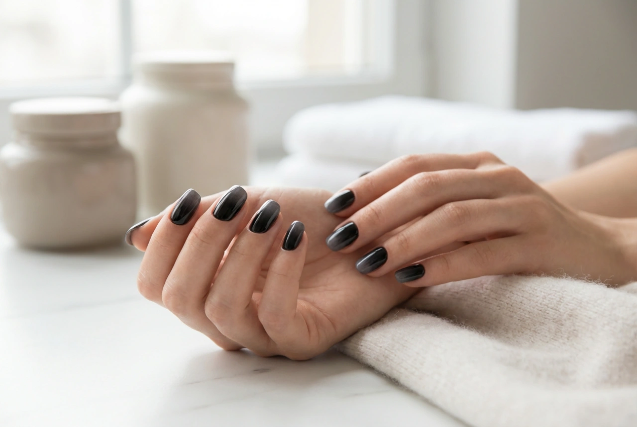 Unghii ombre negre: tranziții fine, efect de fum și greșeli de evitat
