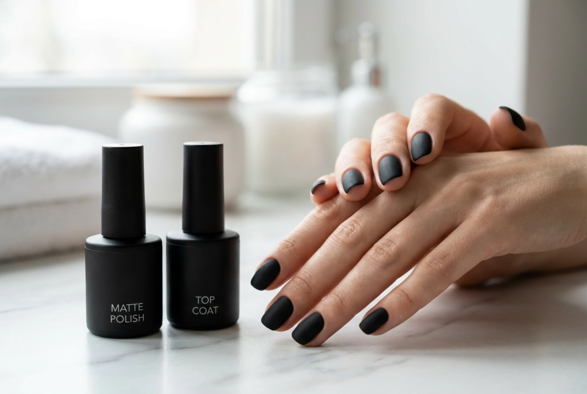 Unghii negre mate fără dâre: baza ideală și finisajul mat