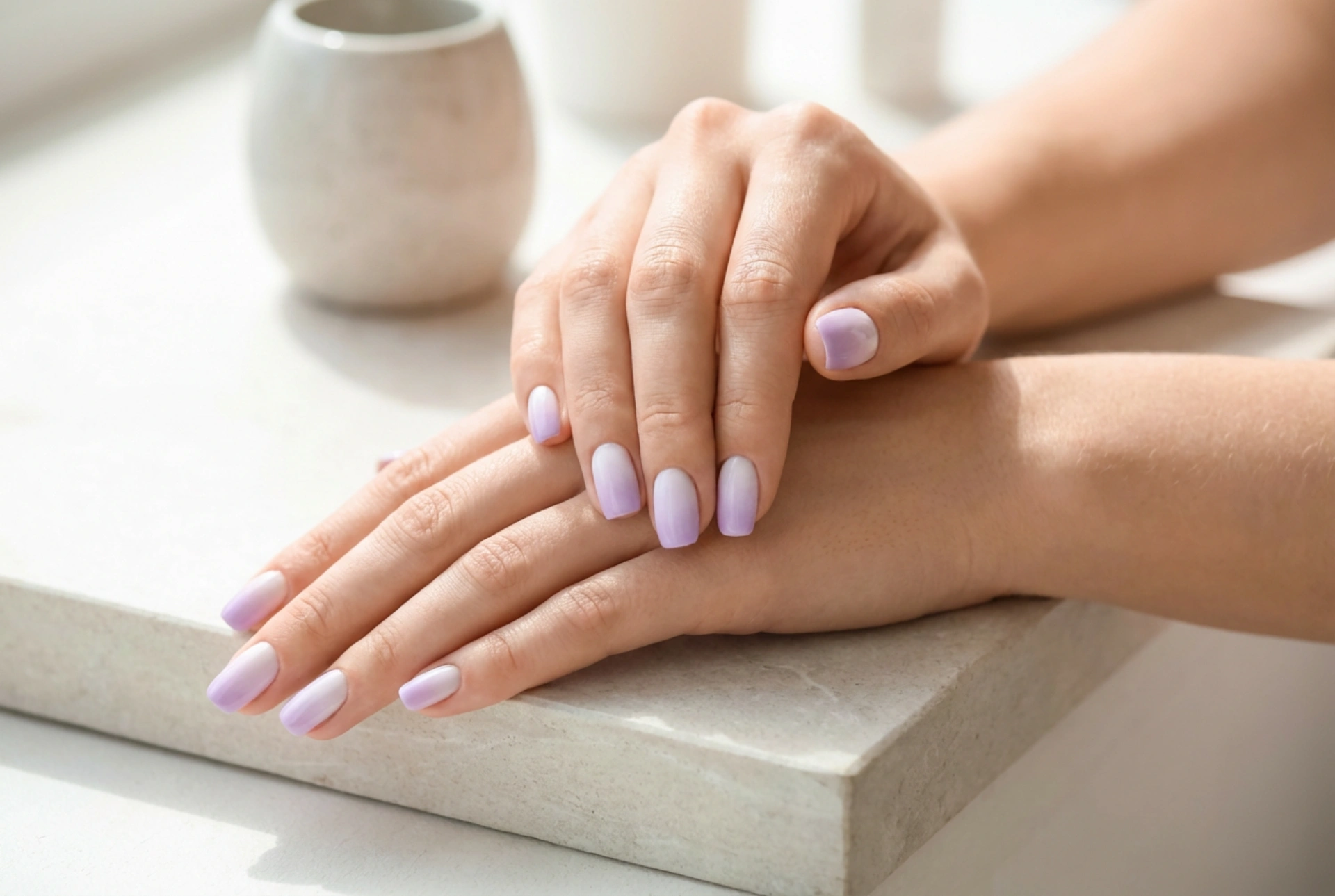 Unghii ombre lavandă: tranziții delicate de culoare pas cu pas