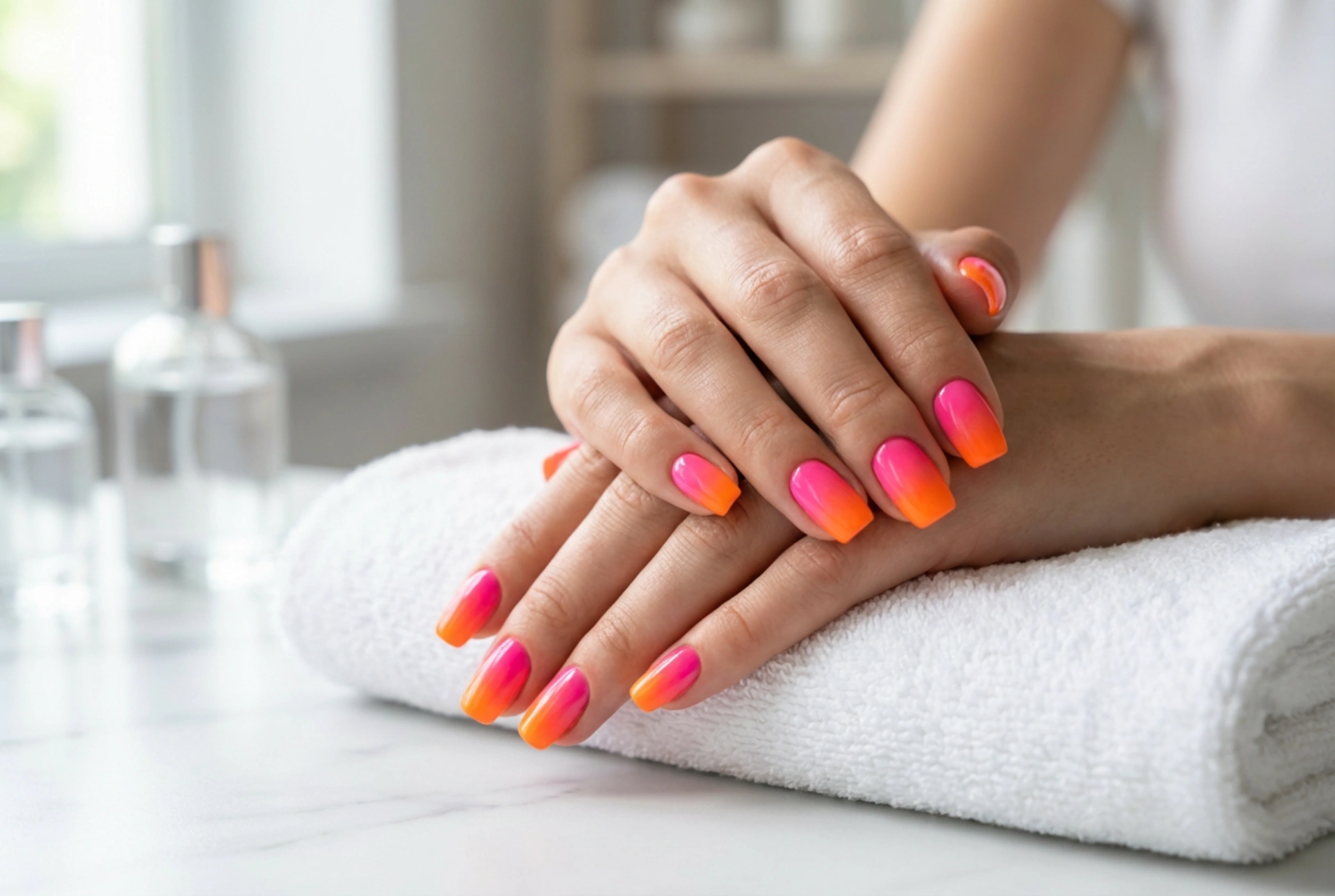 Unghii ombre neon: combinarea culorilor intense și gradientul perfect