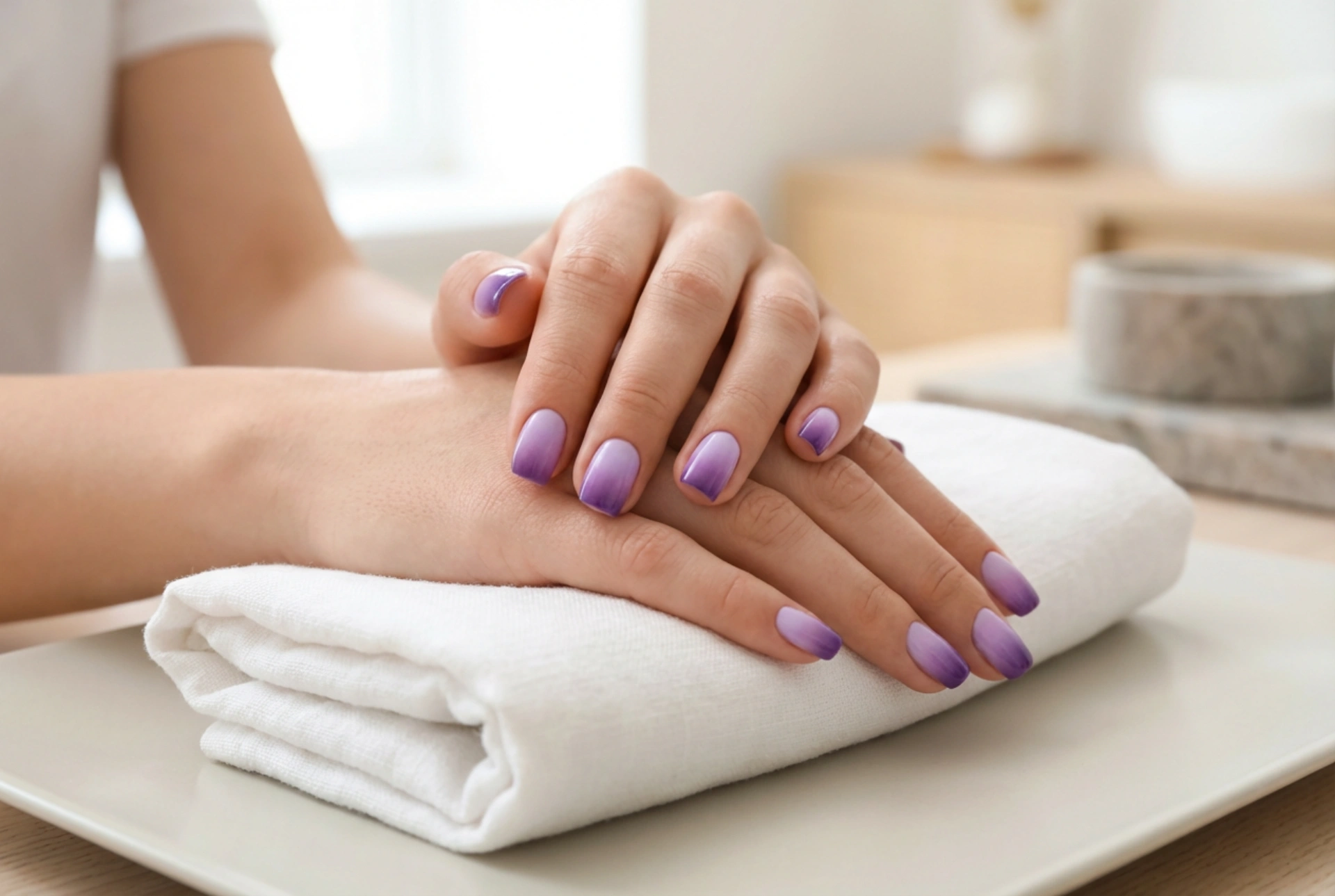 Unghii ombre violet: cum să obții un gradient armonios de violet