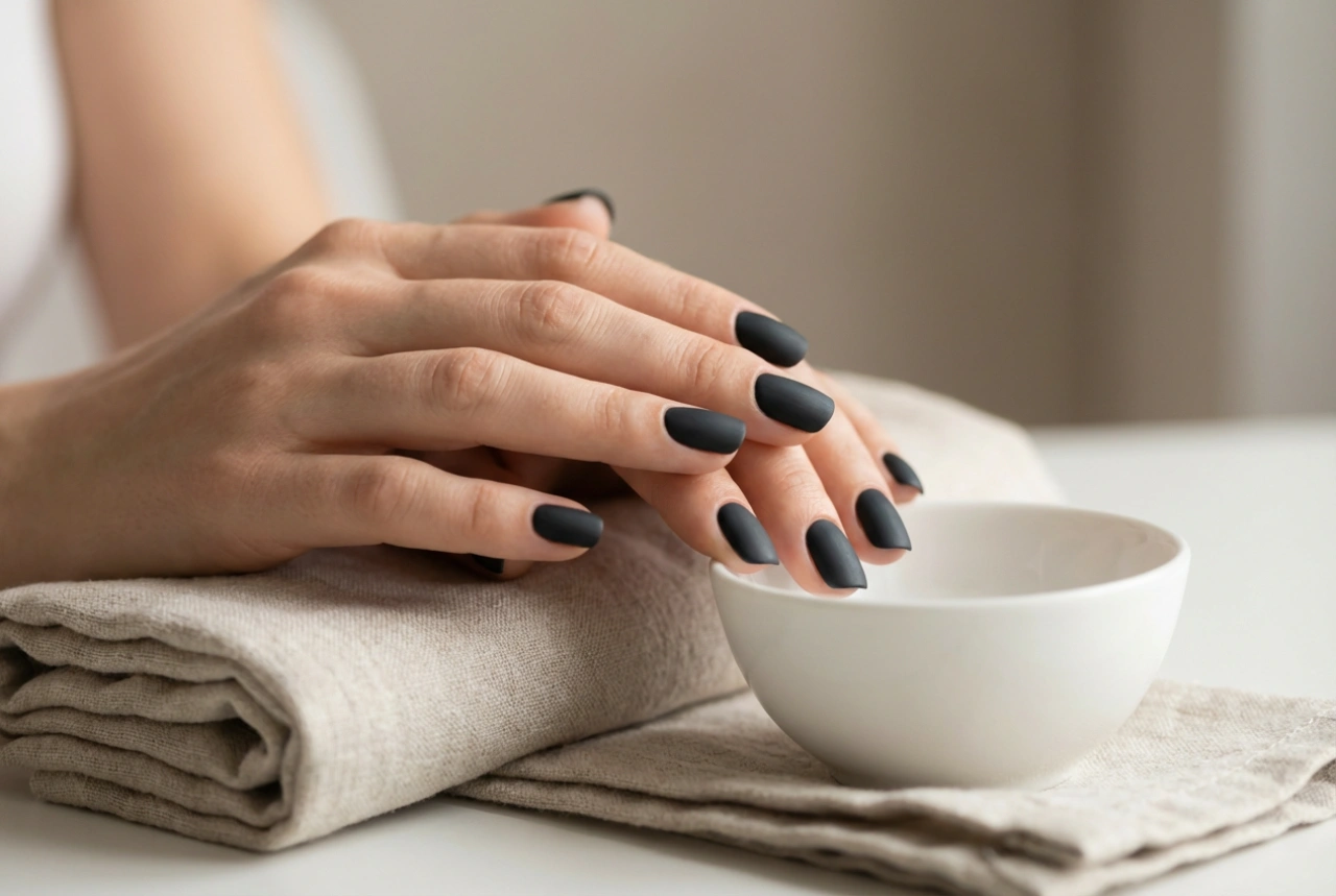 Finisaj negru mat: unghii negre mate fără pete și luciu