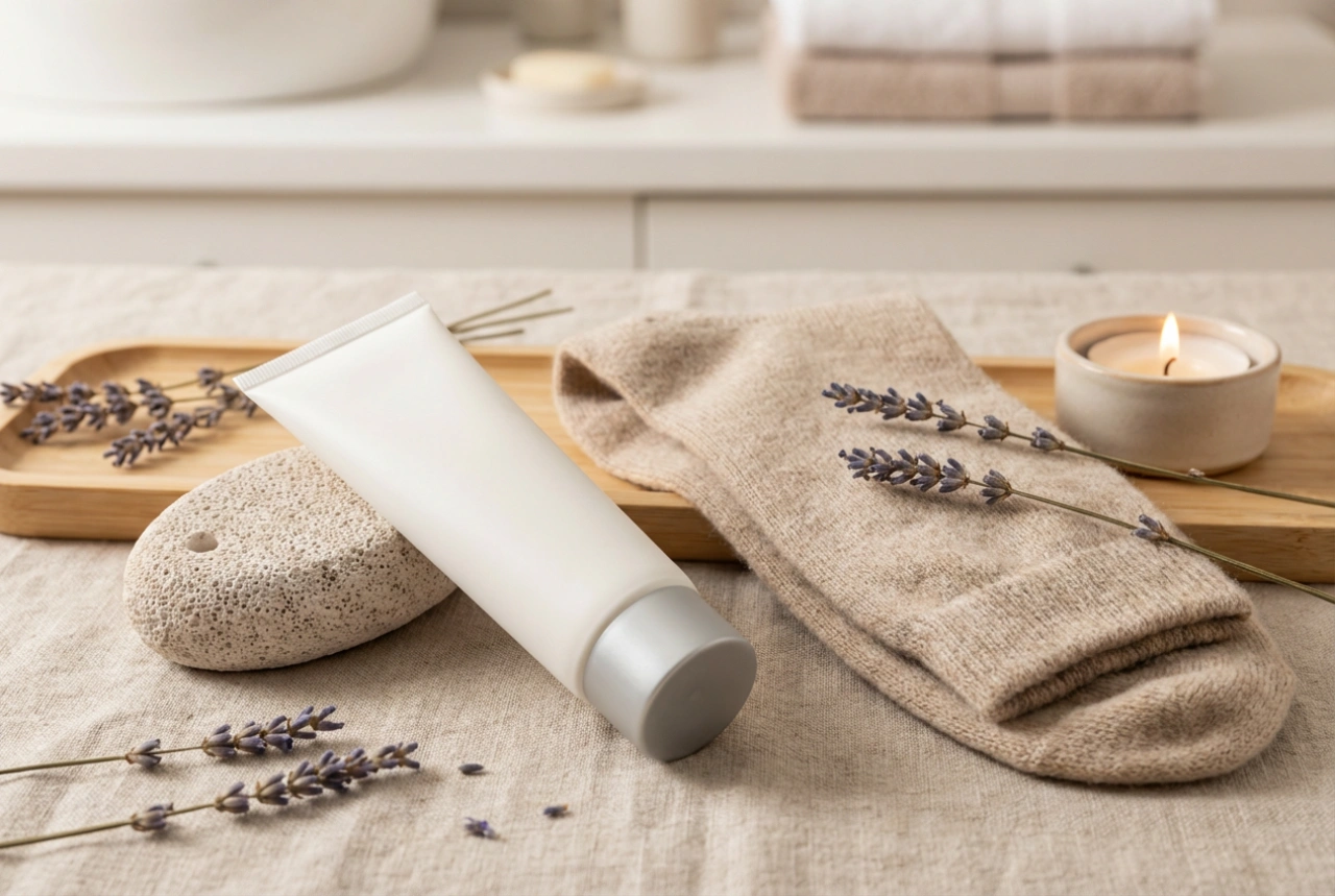 Cremă pentru călcâie crăpate: rutina de seară, ocluzie și exfoliere delicată