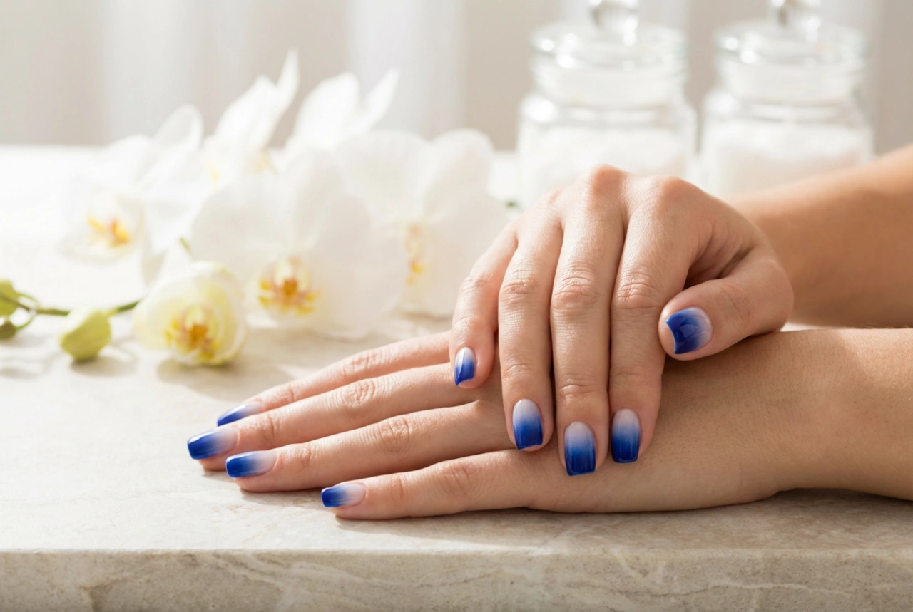 Unghii ombre cobalt: albastru intens cu o tranziție fluidă