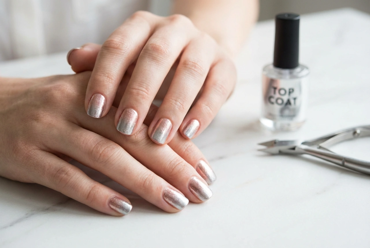 Unghii ombre metalice: Ghid pentru aplicarea pigmenților și sigilarea cu top coat
