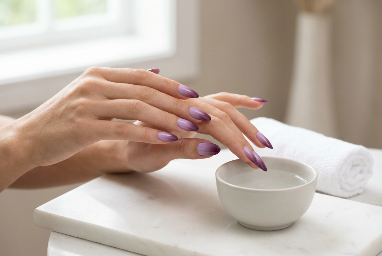 Instrucțiuni: Unghii ombre violet, de la lavandă la prună