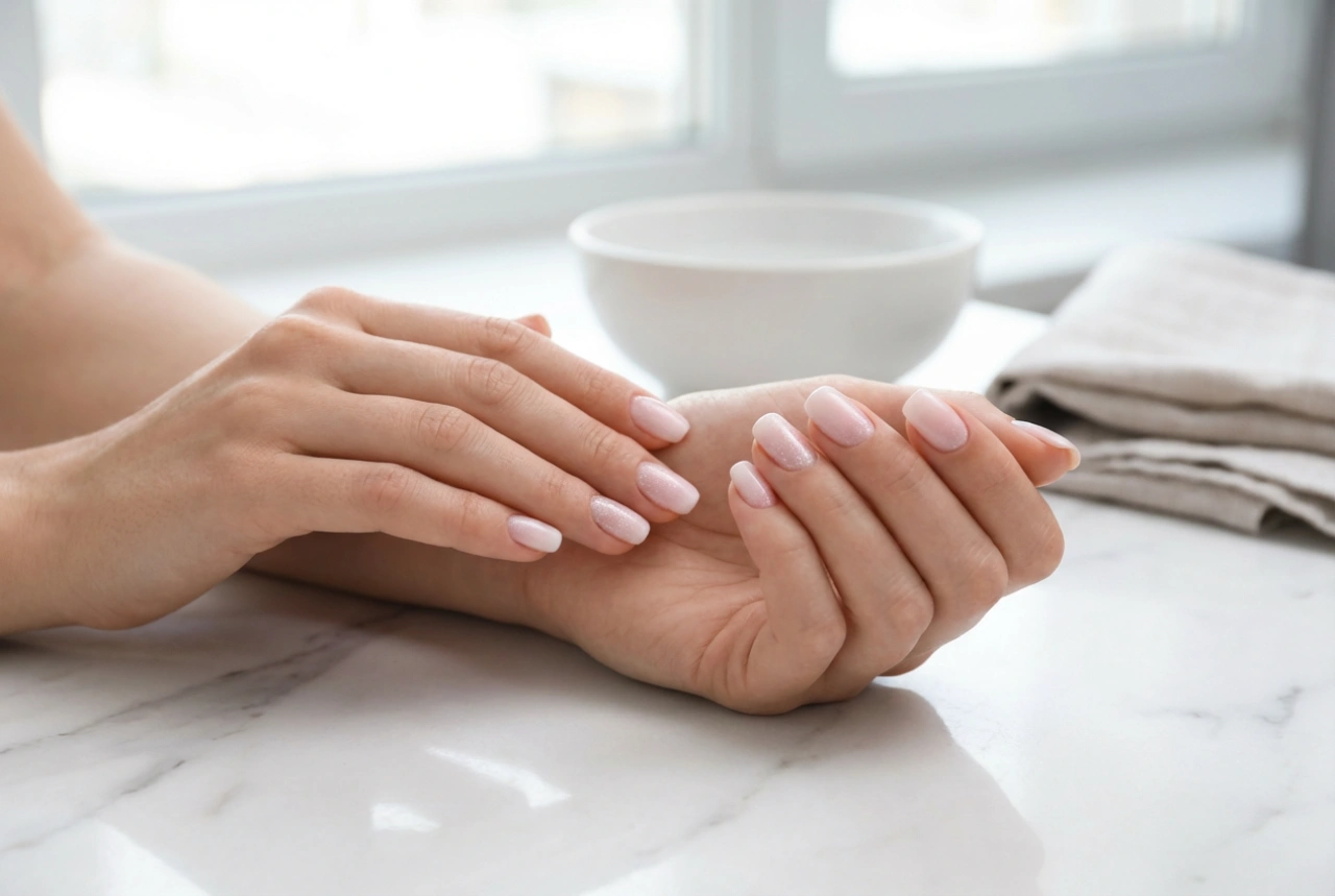 Unghii ombre în nuanțe deschise cu sclipici: o strălucire delicată fără imperfecțiuni