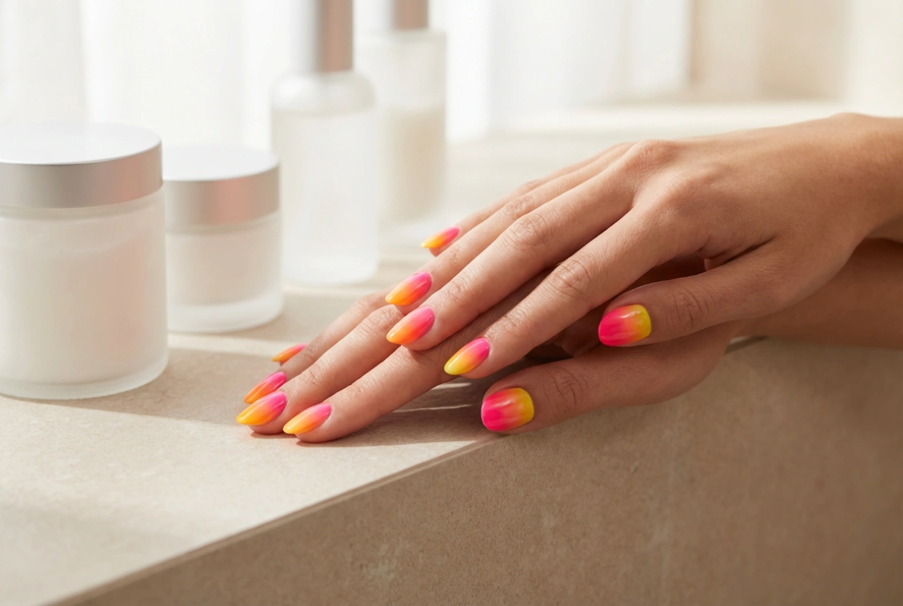 Unghii ombre neon pas cu pas: un efect intens realizat cu buretele