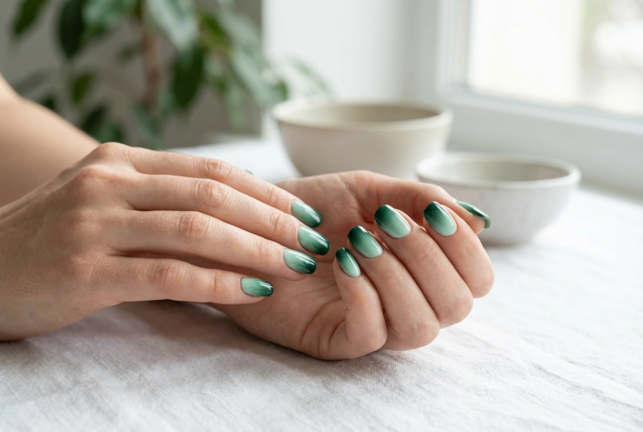 Unghii ombre verzi: de la mentă la verde sticlă