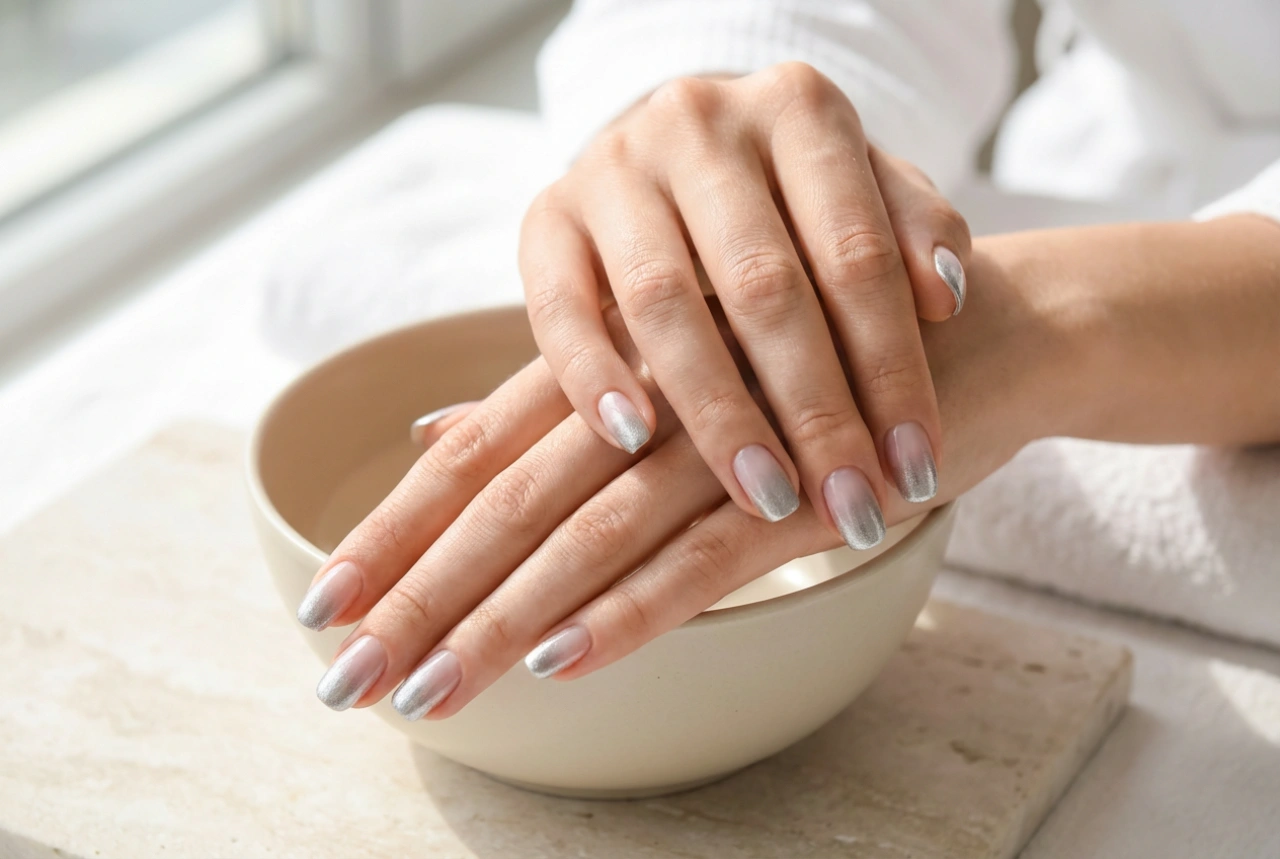 Unghii argintii ombre: tranziția către argintiu de la diferite baze