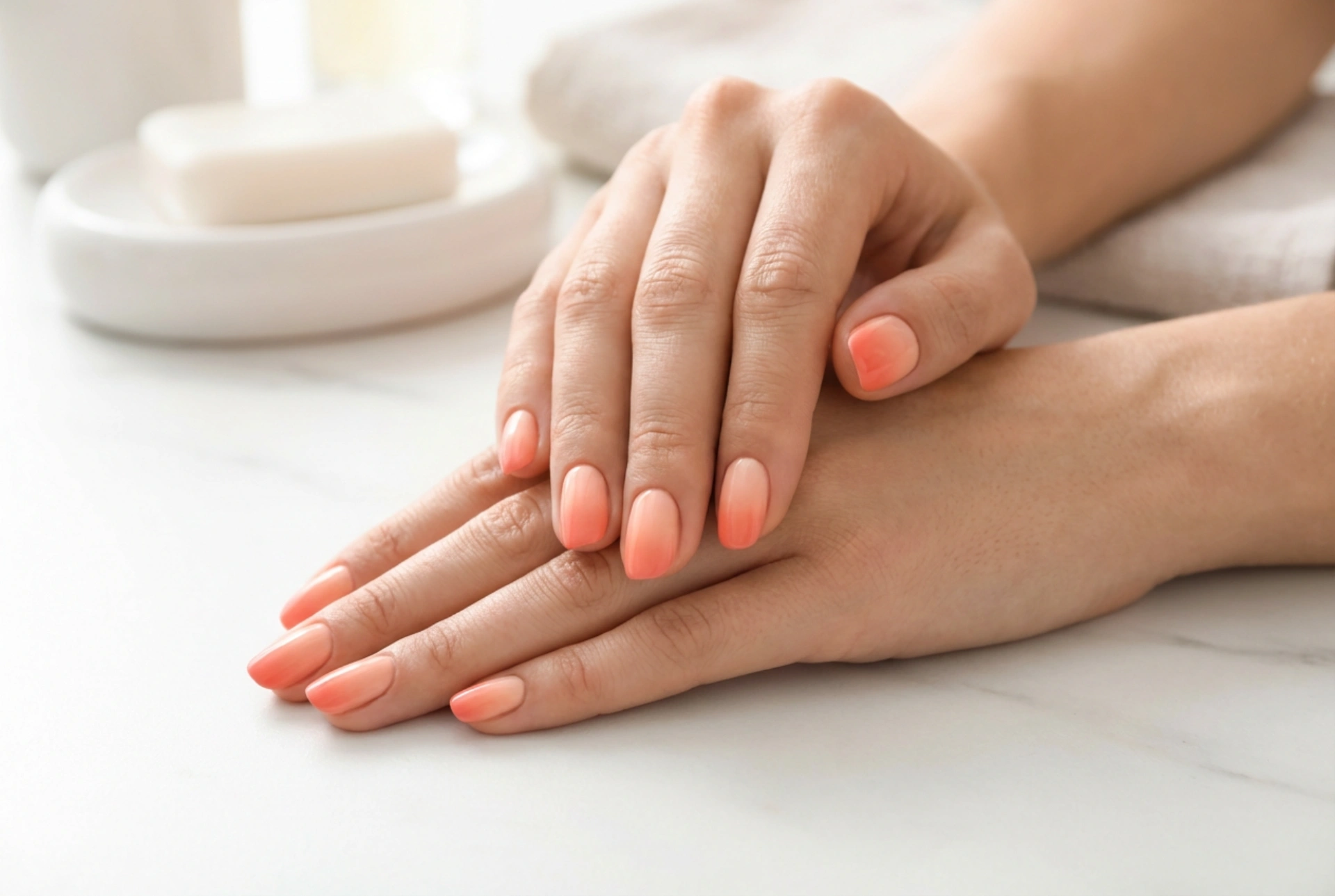 Ombre somon pe unghii: un gradient delicat pas cu pas
